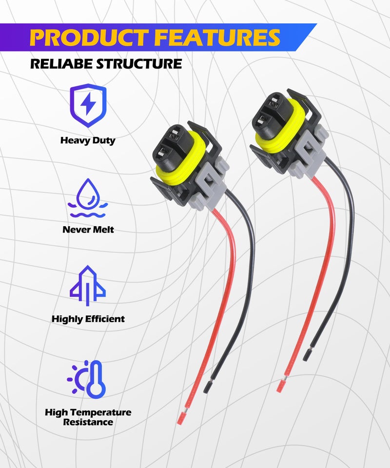 SCUARI Car Fog Light Wiring Harness Kit,Car Accessories,H8/ H9/ H11 Fog Light Harness Connector,Waterproof Pigtail Adapter Plug,Used to Stabilize The Headlight to Turn Fog Lights (2PCS) - Image 3