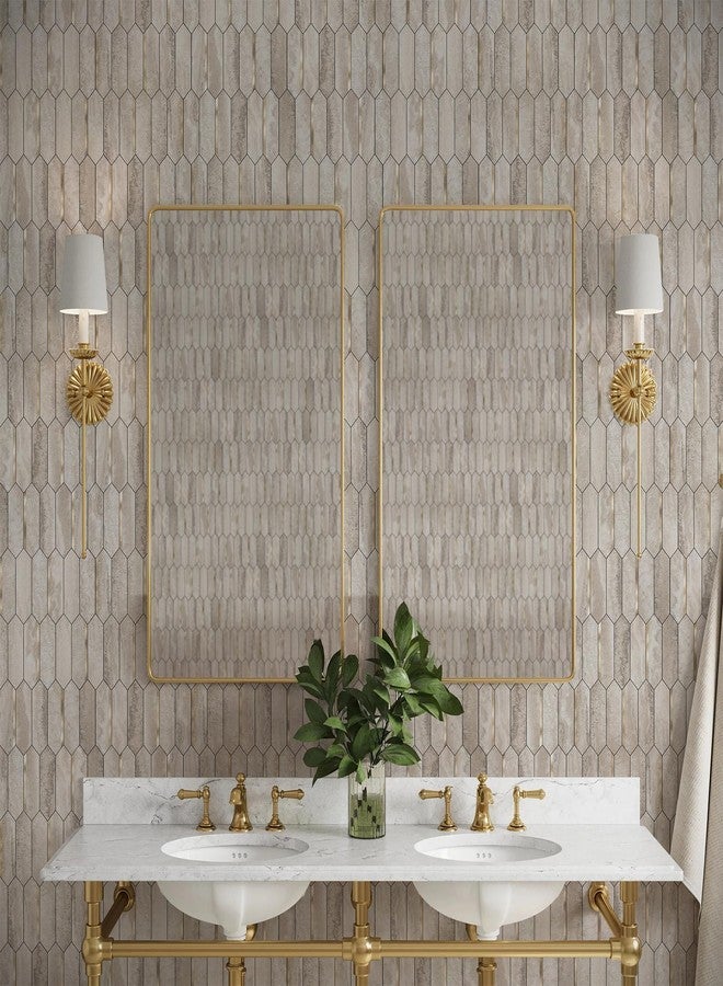 KASARO Peel and Stick Backsplash Long Hexagon Wall Tile, 10-Pieces PVC Self Adhesive Mosaic Tiles, Marble Beige Slate with Vintage Gold Stripes Decorative for Kitchen, Bathroom and Fireplace - Image 2