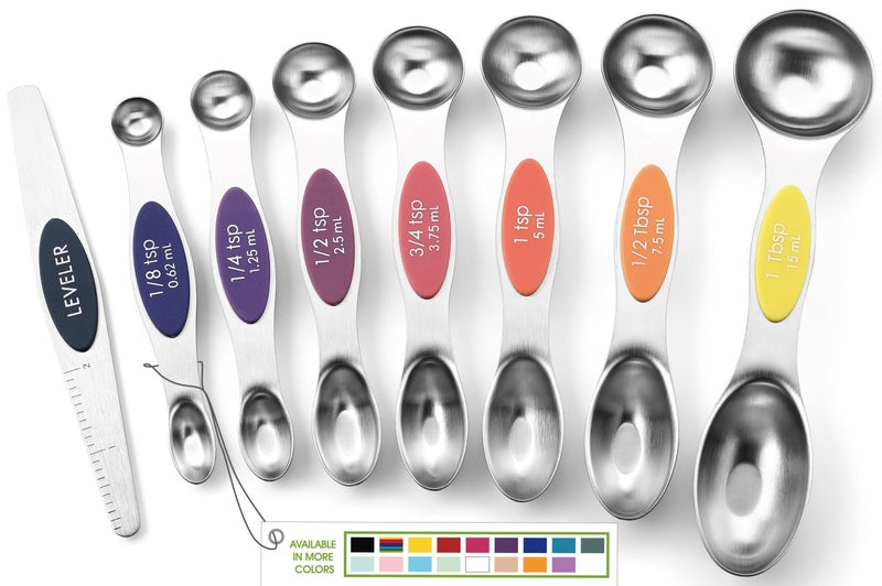 Spring Chef Stainless Steel Magnetic Measuring Spoons Set of 8 with Leveler, Nesting Teaspoon & Tablespoon Measuring Spoons, Kitchen Gadgets for Baking & Cooking, Fits in Spice Jars - Mountain Sunrise - Image 1
