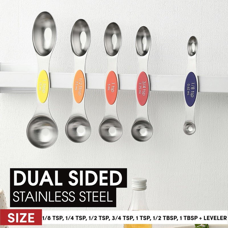 Spring Chef Stainless Steel Magnetic Measuring Spoons Set of 8 with Leveler, Nesting Teaspoon & Tablespoon Measuring Spoons, Kitchen Gadgets for Baking & Cooking, Fits in Spice Jars - Mountain Sunrise - Image 3