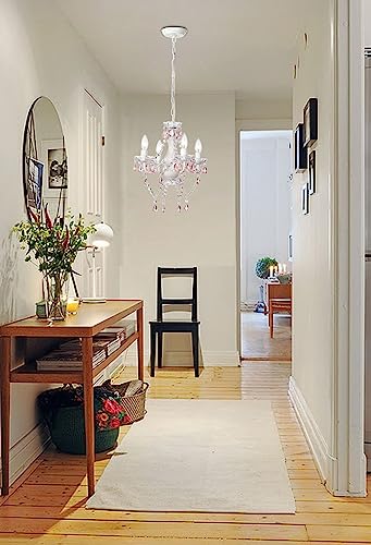 LaLuLa Pink Chandelier White Chandeliers Lighting with Acrylic Crystals Mini 4 Lights Pendant Light for Bedroom and Girls Room - Image 5