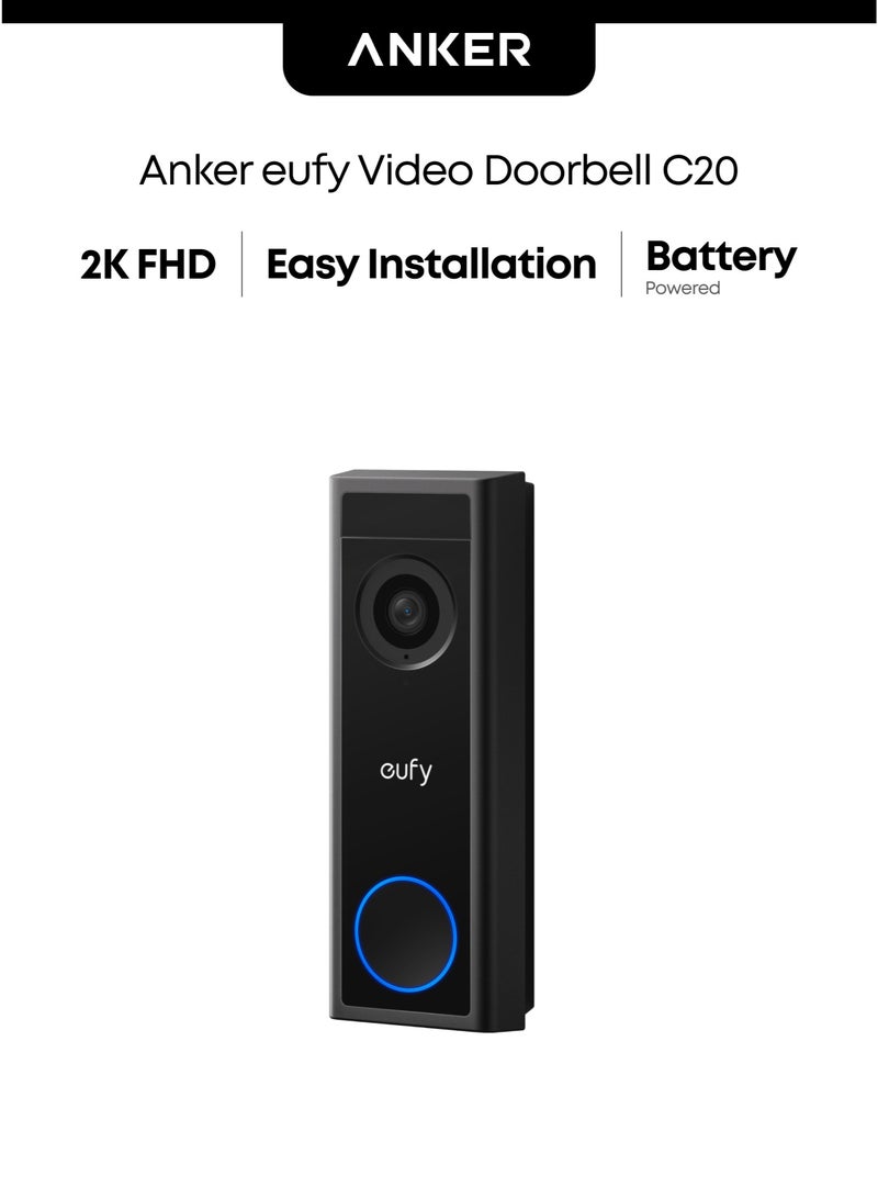 إيوفي كاميرا باب فيديو أمان لاسلكية من eufy C30، مكالمة فيديو مباشرة، 2K FHD، تعمل بالبطارية، عرض واسع 16:9، تركيب سهل، اكتشاف الإنسان والحركة، متوافقة مع HomeBase S380، بدون رسوم شهرية - Image 1