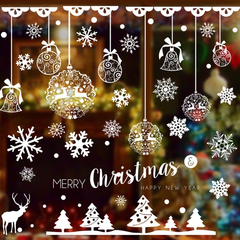 OCATO 275 Pcs Christmas Window Clings Static Snowflakes Window Clings Decals Stickers Christmas Window Decorations Indoor Merry Christmas Winter Wonderland Decorations Ornaments Party Supplies - Image 1