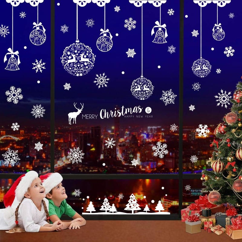 OCATO 275 Pcs Christmas Window Clings Static Snowflakes Window Clings Decals Stickers Christmas Window Decorations Indoor Merry Christmas Winter Wonderland Decorations Ornaments Party Supplies - Image 3
