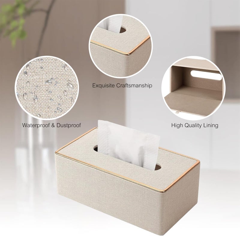 BLYPHOO Tissue Box Cover: Leather Tissue Box Holder for Car Office Home Hotel- Luxurious Napkin Dispenser, Large Durable Facial Dispenser Case for Bathroom, Bedroom, Living Room (White) - Image 2