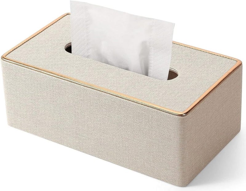 BLYPHOO Tissue Box Cover: Leather Tissue Box Holder for Car Office Home Hotel- Luxurious Napkin Dispenser, Large Durable Facial Dispenser Case for Bathroom, Bedroom, Living Room (White) - Image 1