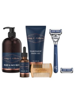 Grooming Kit, 1 Razor With 2 Blade Refills,1 Oz Beard Oil, 11 Oz Beard Wash, 5 Oz Shave Gel, 1 Comb