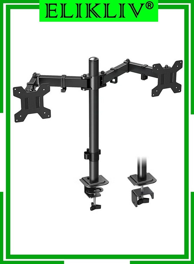 13-32" Dual Monitor Stand Mount, Heavy-Duty Fully Adjustable Desk Clamp Arms for Computer Screens, Loads up to 17.6lbs per arm w/Swivel and Tilt, 75/100mm VESA, Black (A) - Image 1