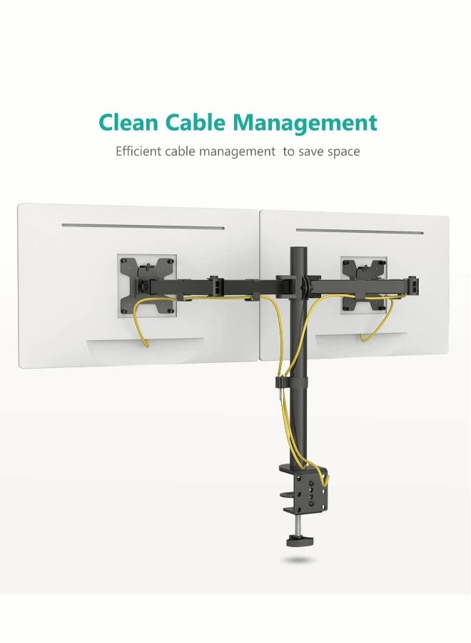 13-32" Dual Monitor Stand Mount, Heavy-Duty Fully Adjustable Desk Clamp Arms for Computer Screens, Loads up to 17.6lbs per arm w/Swivel and Tilt, 75/100mm VESA, Black (A) - Image 3