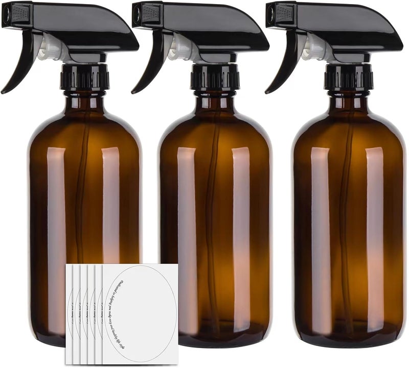 hmaimas 500ml Amber Empty Glass Spray Bottles for Cleaning, Mist Water Spray Bottle for Hair, Gardening and Essential Oils, Adjustable Trigger Sprayer with Spray Stream Settings, Set of 3 - Image 1