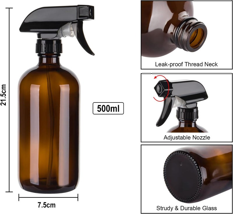 hmaimas 500ml Amber Empty Glass Spray Bottles for Cleaning, Mist Water Spray Bottle for Hair, Gardening and Essential Oils, Adjustable Trigger Sprayer with Spray Stream Settings, Set of 3 - Image 4