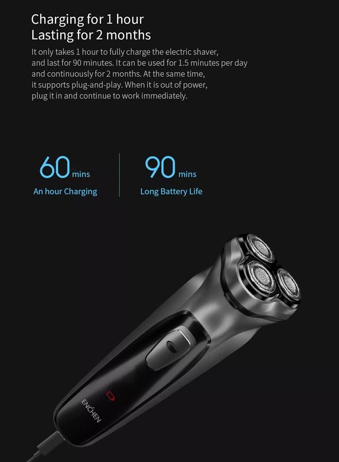 ENCHEN USB Charging Rechargeable Electric Shaver Waterproof Cordless Triple Blade Shavers For Men - Image 2