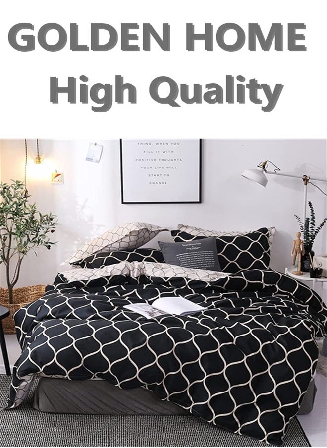 GOLDEN HOME طقم غطاء لحاف بنمط مخطط مكون من 6 قطع مقاس كينج/كوين/مفرد. تتضمن المجموعة 1 غطاء لحاف، 1 ملاءة سرير جاهزة، 4 أكياس وسائد  - Image 1
