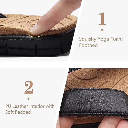 KuaiLu Womens Casual Flip Flops Comfortable Yoga Mat Arch Support Memory Foam Comfort Cushion Summer Beach Pool Slip on Walking Thong Sandals Ladies Orthotic Recovery Plantar Fasciitis Khaki Size 8 - Image 5