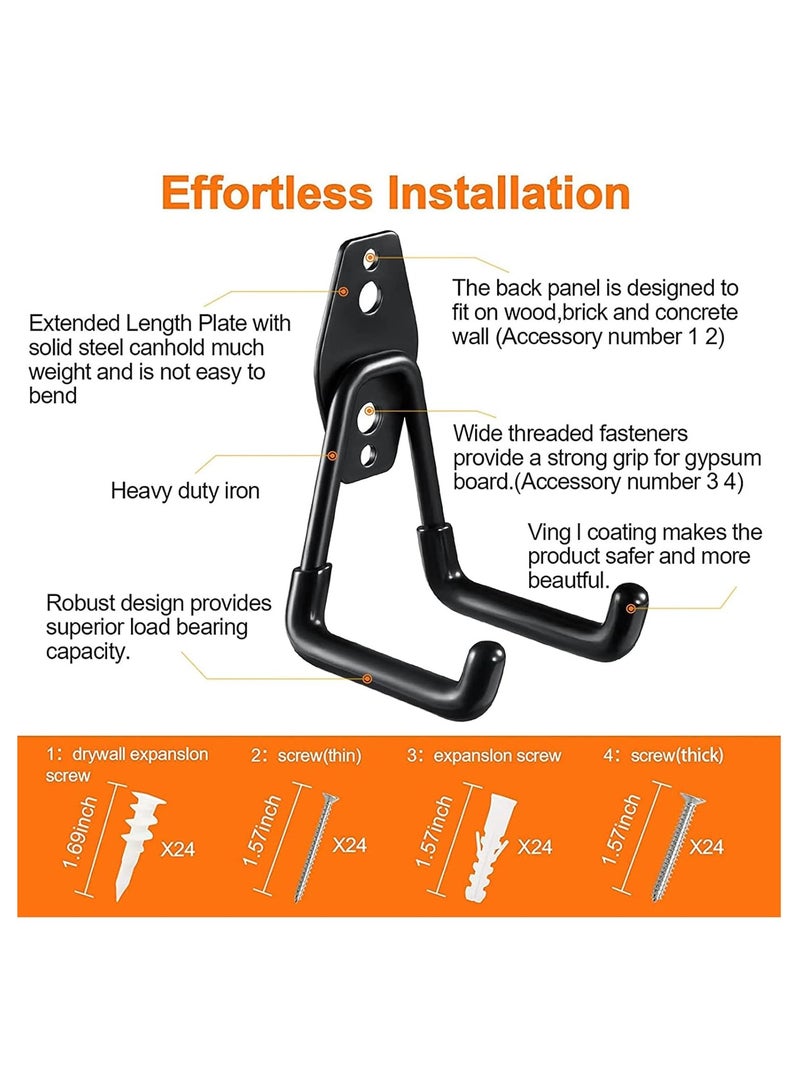 NANAO Garage Hooks Heavy Duty 12 Pack， Utility Steel Wall Hooks Rack Garden Tool Organizer Garage Organization Hooks Wall Hanger Bike Hooks for Garage Storage Ladders,Bikes and Broom Holder (Black) - Image 3