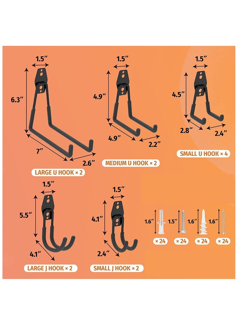 NANAO Garage Hooks Heavy Duty 12 Pack， Utility Steel Wall Hooks Rack Garden Tool Organizer Garage Organization Hooks Wall Hanger Bike Hooks for Garage Storage Ladders,Bikes and Broom Holder (Black) - Image 2