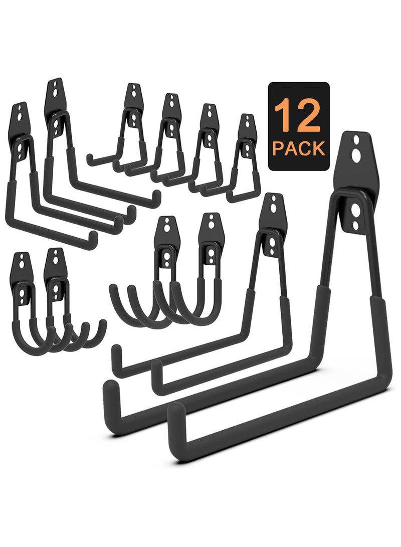 NANAO Garage Hooks Heavy Duty 12 Pack， Utility Steel Wall Hooks Rack Garden Tool Organizer Garage Organization Hooks Wall Hanger Bike Hooks for Garage Storage Ladders,Bikes and Broom Holder (Black) - Image 1