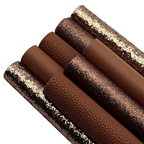 David accessories 8pcs/Set 7.7" x 12.9" (20 cm x 33 cm) Brown Color Series Faux Leather Sheets Glitter Mixed Synthetic Leather Sheets Bundles for Leather Earrings Bows Making - Image 1