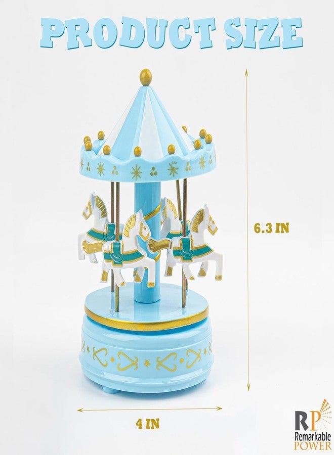 Jamboree!!! Carousel Music Box with Horses - Vintage Rotating Merry-Go-Round, Handcrafted Musical Toy for Girls, Birthday with Love Design (Blue) - Image 2