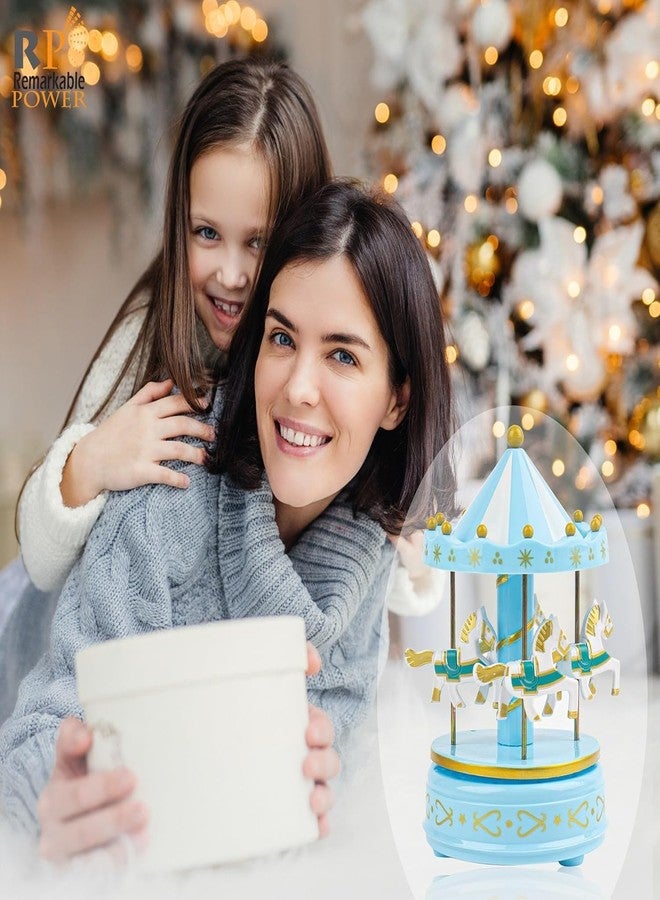 Jamboree!!! Carousel Music Box with Horses - Vintage Rotating Merry-Go-Round, Handcrafted Musical Toy for Girls, Birthday with Love Design (Blue) - Image 5