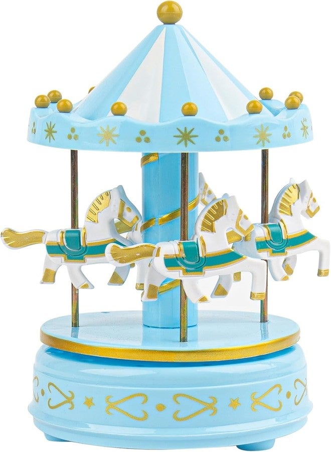 Jamboree!!! Carousel Music Box with Horses - Vintage Rotating Merry-Go-Round, Handcrafted Musical Toy for Girls, Birthday with Love Design (Blue) - Image 1