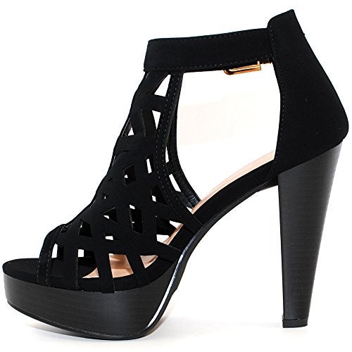 TRENDSup Collection Open Toe Ankle Strap Sandal – Western Bootie Stacked Heel Open Toe Cutout Shoes (7, Black) - Image 4