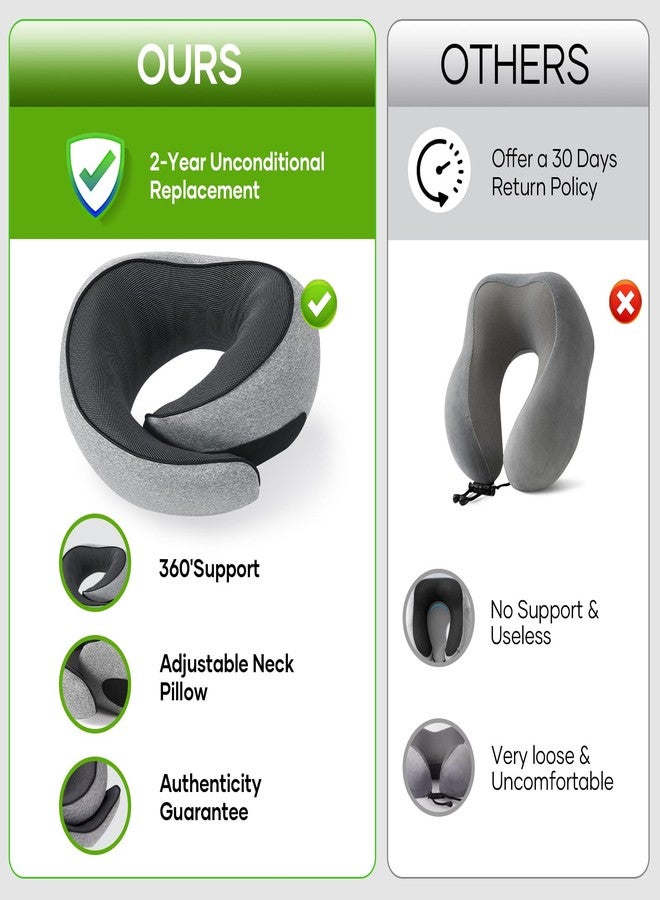 نوكرلغ وسادة سفر NOCRLG، وسادة رقبة للسفر للطائرات والسيارات، وسادة سفر من إسفنج الذاكرة النقي بنسبة 100%، أساسيات النوم للرحلات الطويلة، دعم للرأس بزاوية 360 درجة، درجة الراحة والتهوية (رمادي) - Image 2
