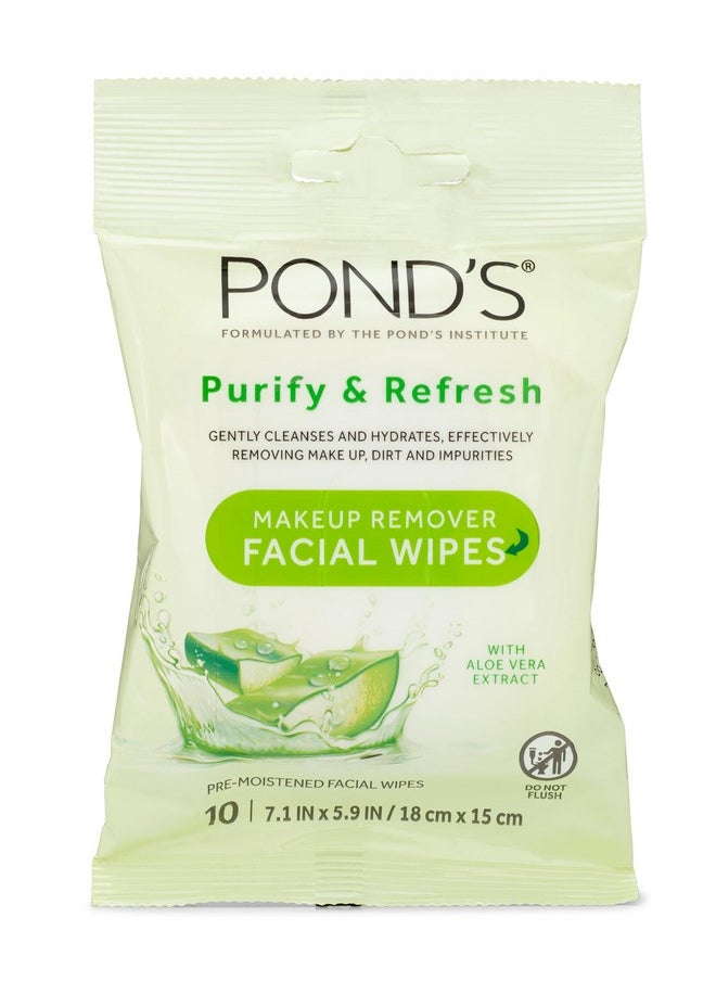 Pond's - Purify & Refresh Facial Wipes With Aloe Vera Makeup Remover Gently Cleanses And Hydrates Pre Moistened 10 Count 4Pack (40 Wipes) - Image 1