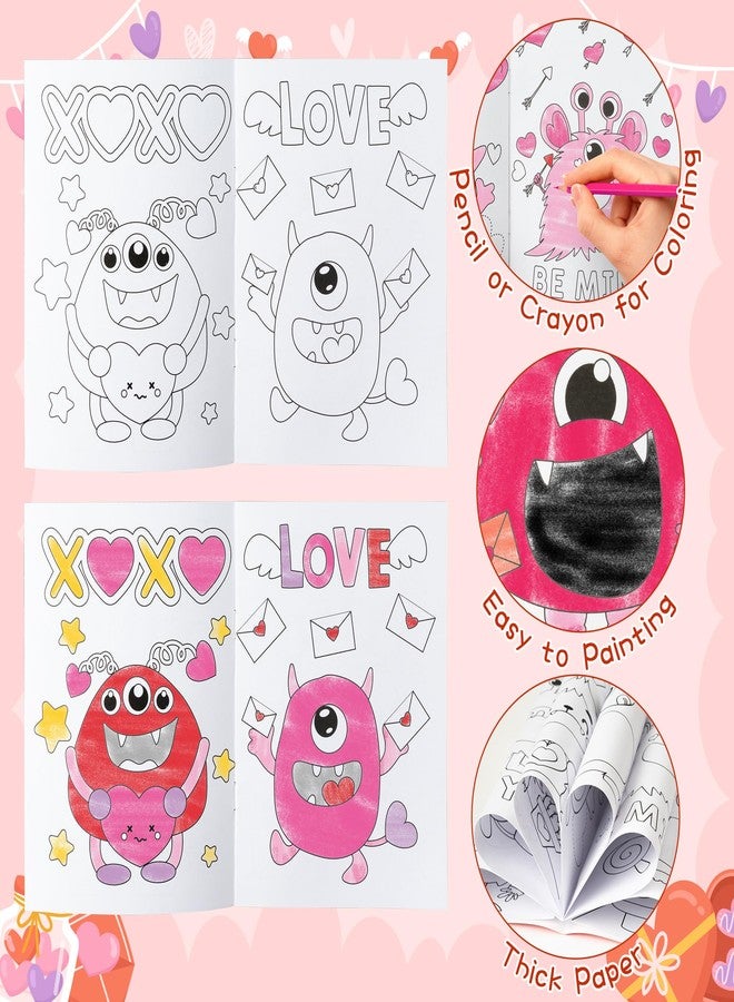 JAPBOR Valentine's Day Coloring Book - 24PCS Mini Valentine Monster Color Books Bulk for Party Favors, Sweet Romantic Themed Small Colouring Pages for Birthday Gifts Class Drawing Painting Game - Image 4