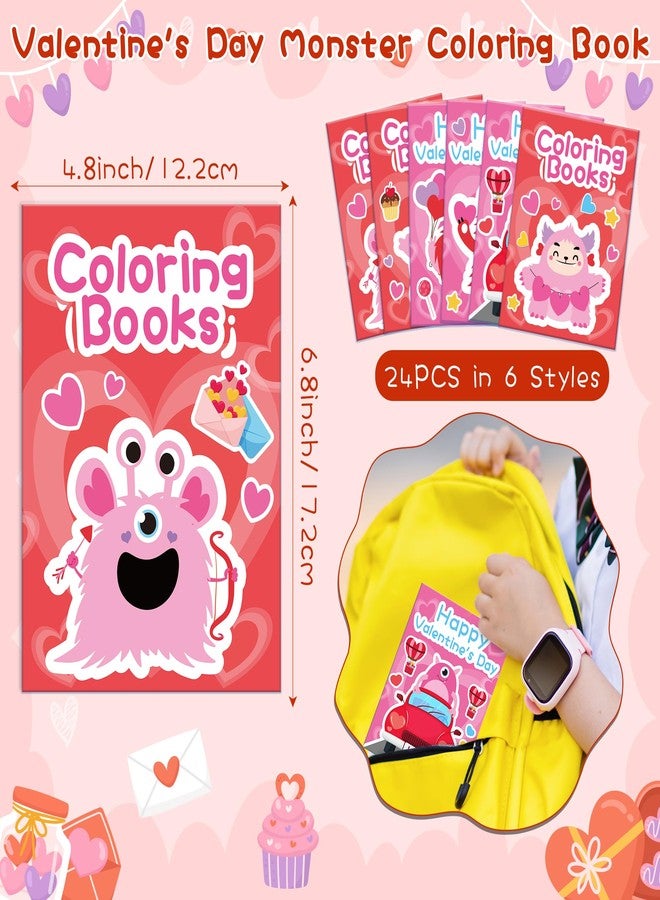 JAPBOR Valentine's Day Coloring Book - 24PCS Mini Valentine Monster Color Books Bulk for Party Favors, Sweet Romantic Themed Small Colouring Pages for Birthday Gifts Class Drawing Painting Game - Image 2