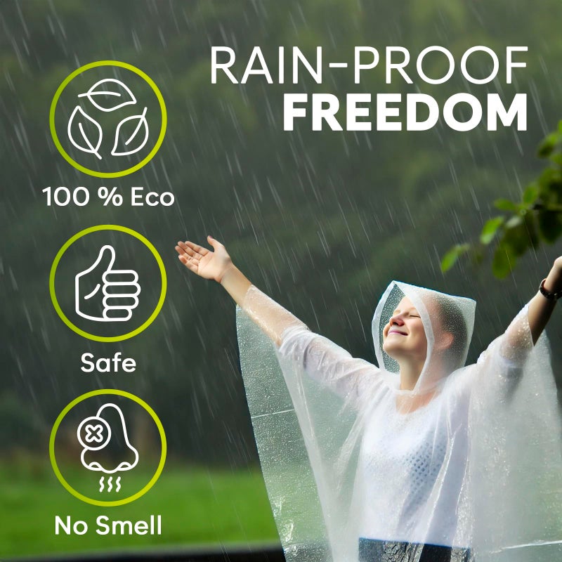 ZENO Disposable Rain Ponchos for Adults - Clear Ponchos with Hood, Compact and Clear, Emergency Poncho - Rain Poncho - Ponchos Adult - Travel Rain Poncho Hiking, Camping - Ponchos Bulk (Pack of 4) - Image 2