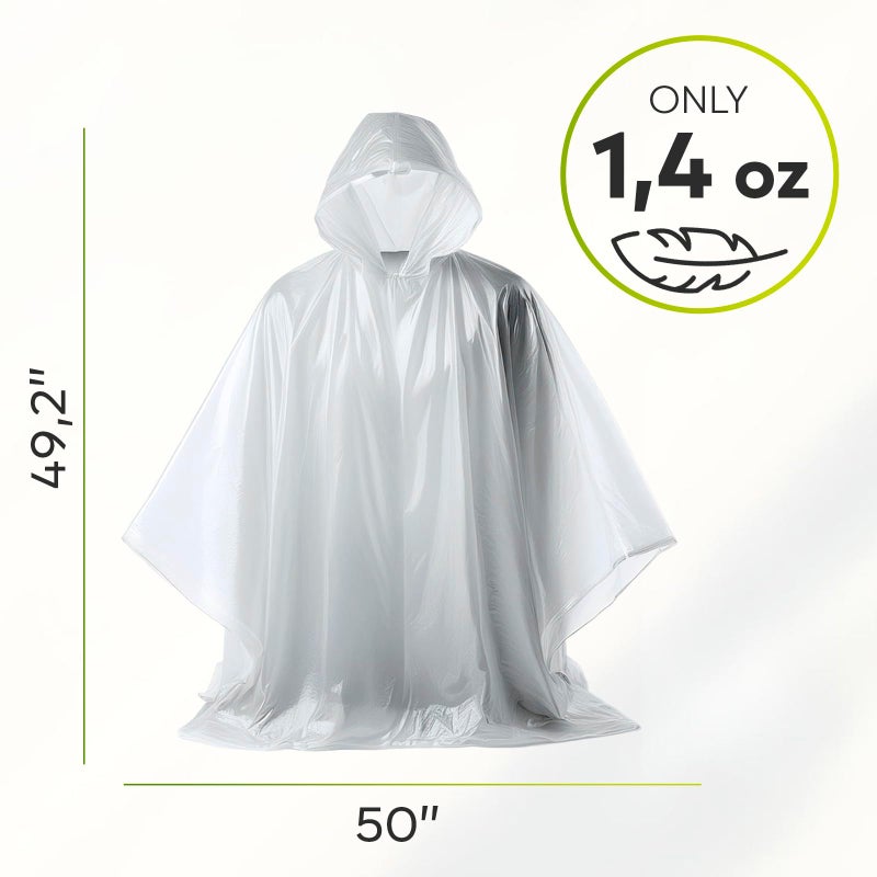 ZENO Disposable Rain Ponchos for Adults - Clear Ponchos with Hood, Compact and Clear, Emergency Poncho - Rain Poncho - Ponchos Adult - Travel Rain Poncho Hiking, Camping - Ponchos Bulk (Pack of 4) - Image 5
