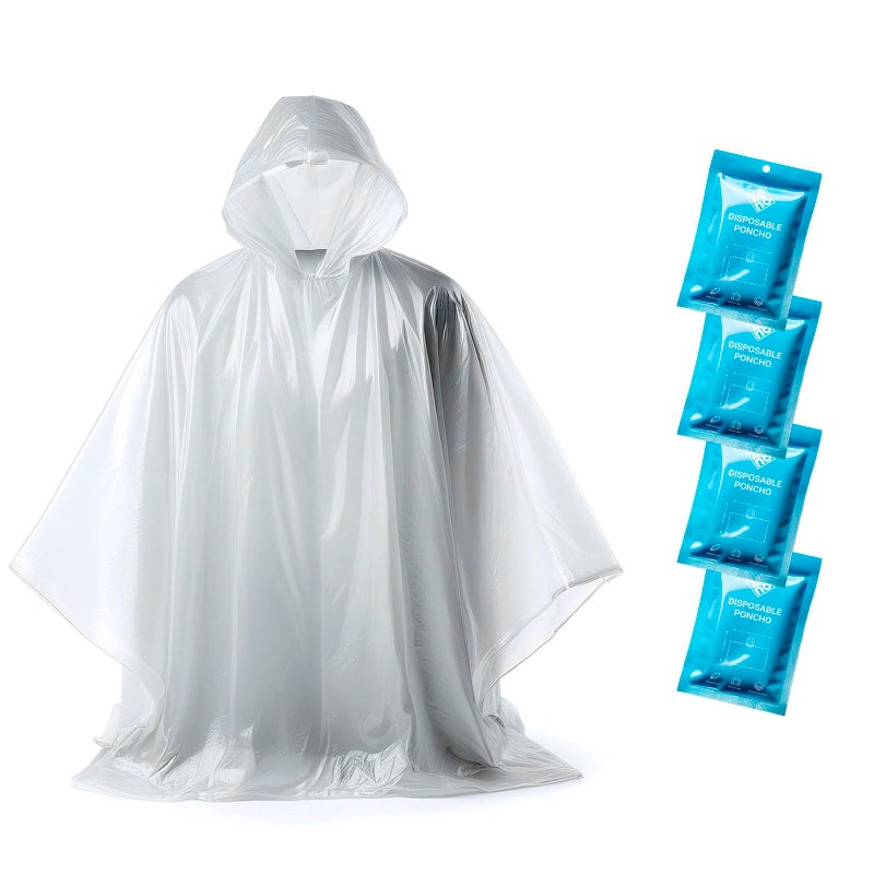 ZENO Disposable Rain Ponchos for Adults - Clear Ponchos with Hood, Compact and Clear, Emergency Poncho - Rain Poncho - Ponchos Adult - Travel Rain Poncho Hiking, Camping - Ponchos Bulk (Pack of 4) - Image 1