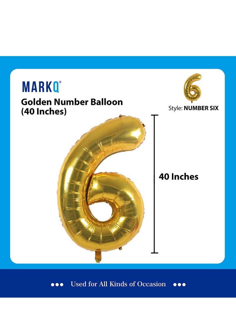 MARKQ 40 inch Number Balloons, Large Gold Foil Helium Balloons for Anniversary Wedding Birthday Party Decoration Supplies (Number 6) - Image 2