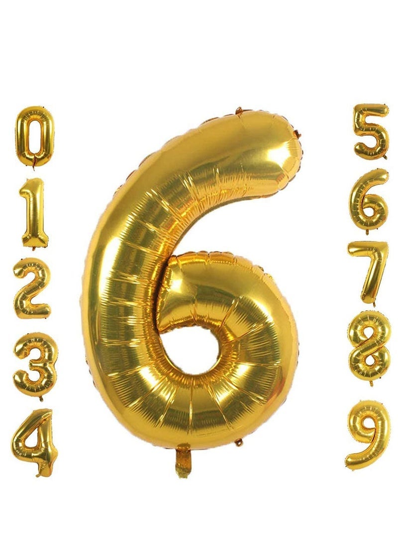 MARKQ 40 inch Number Balloons, Large Gold Foil Helium Balloons for Anniversary Wedding Birthday Party Decoration Supplies (Number 6) - Image 1