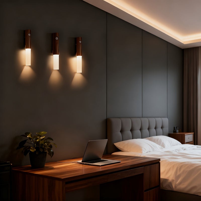 Vintage Style 5 Pcs Motion Sensor Night Light LED Rechargeable Magnetic Wall Lamp With USB Fast Charging Wire Free Easy Installation Food Grade ABS Safe Material Three Level Dimming White Natural Warm Light Ideal For Living Room Hallway - Image 4