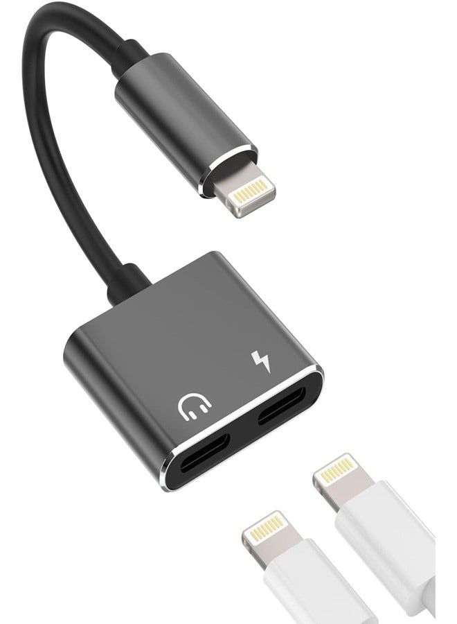 SPON Lightning Male to Dual Lightning Female Adapter (Audio + Charging) – 15CM, Black – 2-in-1 Splitter for iPhone - Image 1