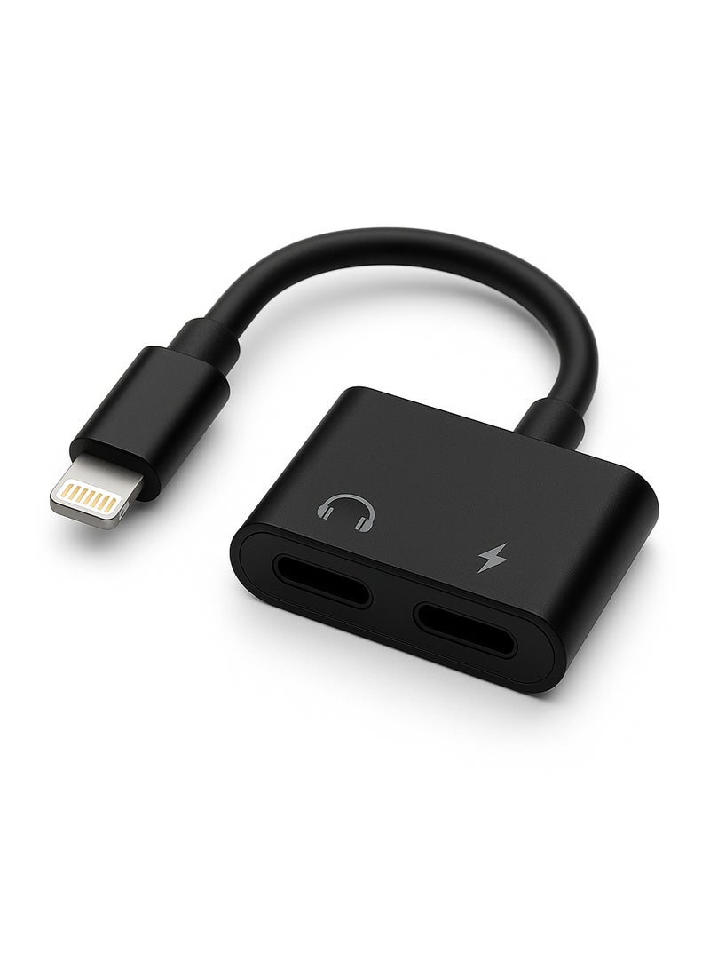 SPON Lightning Male to Dual Lightning Female Adapter (Audio + Charging) – 15CM, Black – 2-in-1 Splitter for iPhone - Image 4