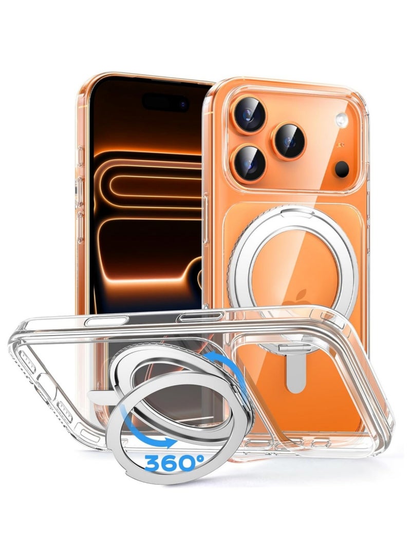 Captaintech for iPhone 17 Pro Max Magnetic Case with 360° Rotatable Ring Stand 【 Compatible with Mag-Safe】【Mil-Grade Protection】 Translucent Back Phone Case (Clear, iPhone 17 Pro Max) - Image 1