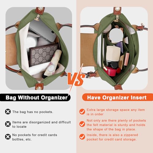 LOUKAYCCI Felt Purse Organizer Insert for Longchamp Le Pliage L Handbag Insert (Large,Forest Green) - Image 3