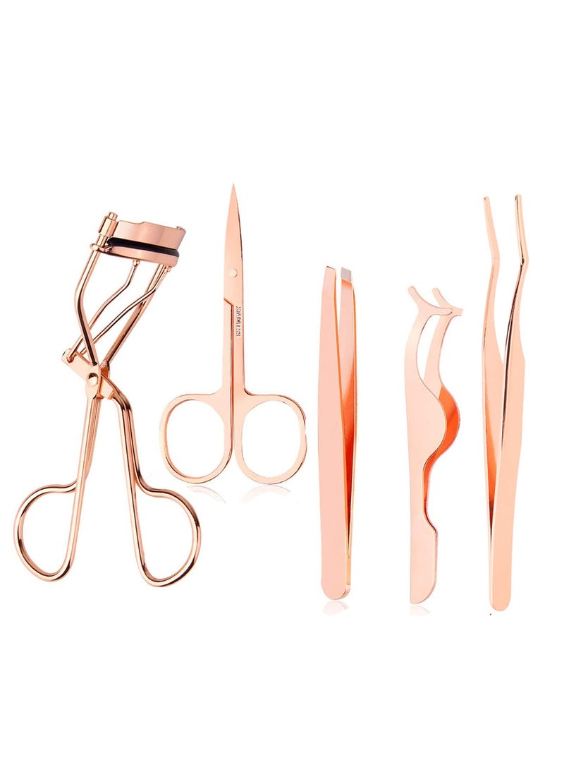 Generic 5 Pack Eyelash Applicators, Fake Eyelash Applicators, Eyebrow Curlers, Eyebrow Clippers Set (Rose Gold)  - Image 1