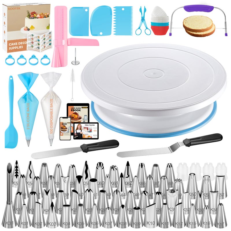 Kootek Kootek 230PCs Cake Decorating Kits Baking Supplies Tools with Cake Stand Turntable Piping Bags and Tips Cake Leveler Frosting Icing Spatulas  More Accessories for Cake Cupcake Decorations