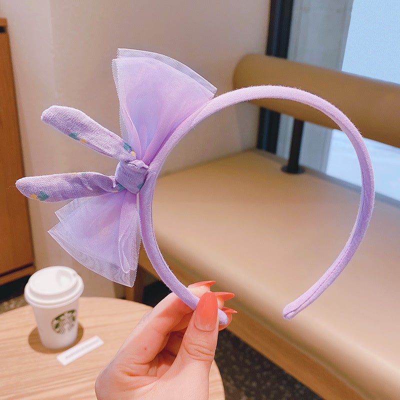 Loquat Korean Style Childrens Mesh Bow Headband Princess Hair Accessories Girls Hair Clips Headband Summer Baby Cute Headwear FG002-8# Purple Rabbit Ears Headband