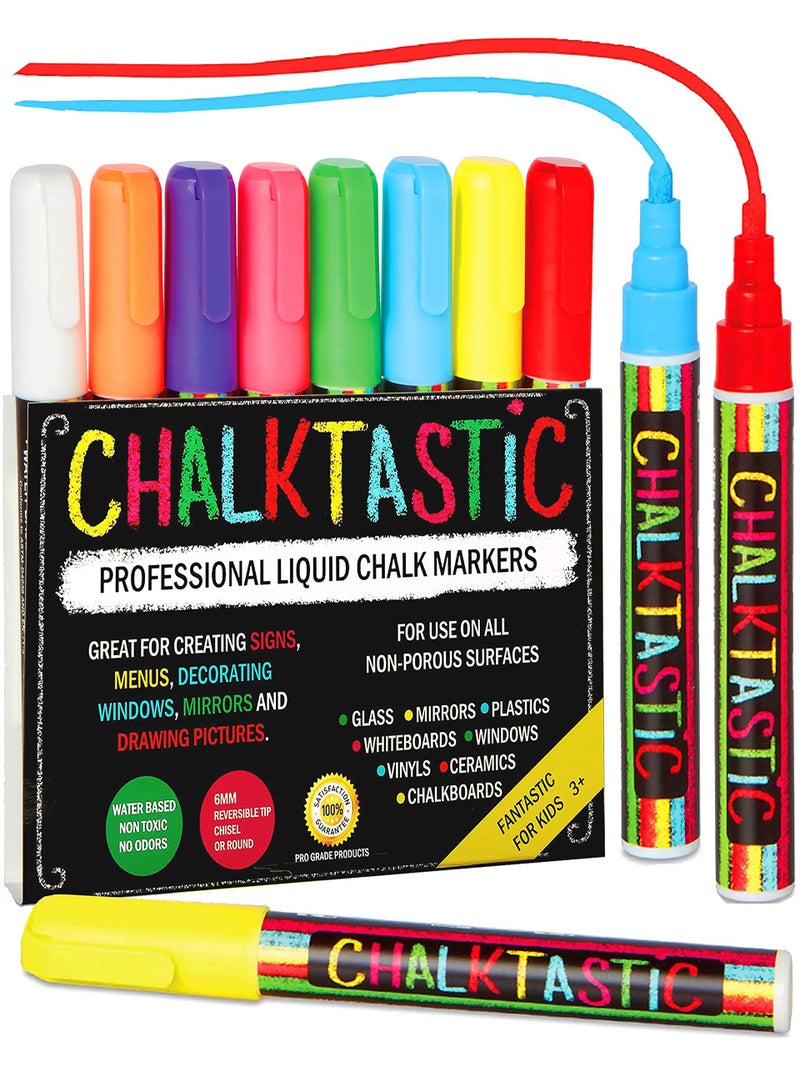 Chalktastic Chalkboard Markers Set of 8 Washable, Erasable Chalk Ink Dry Erase Pens for School, Chalkboard Menu Board & Glass Car Window - Neon, Pastel, White Chalk Pens - Gifts for Artists - Image 1
