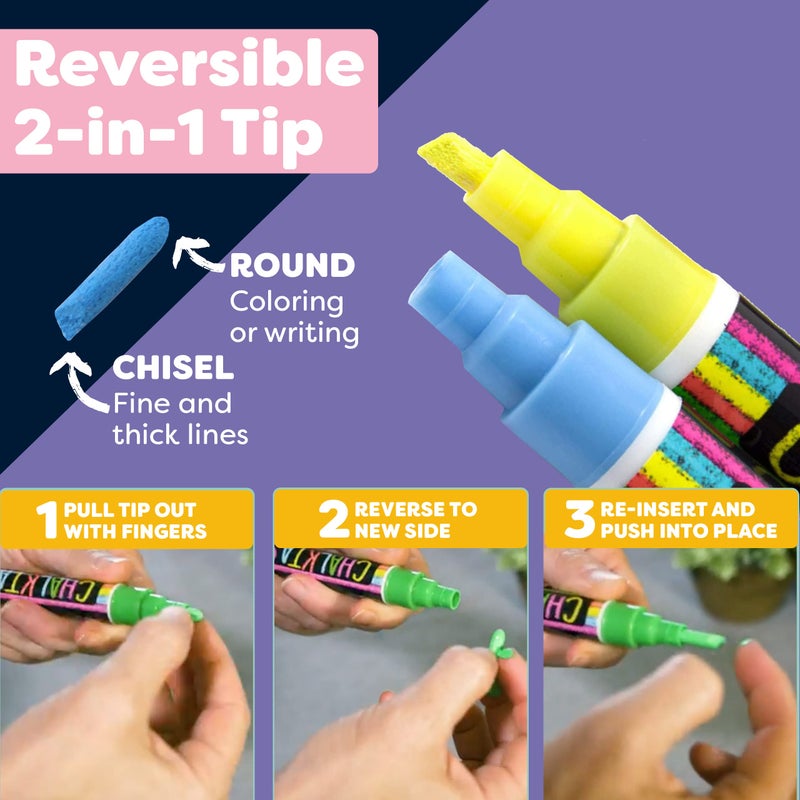 Chalktastic Chalkboard Markers Set of 8 Washable, Erasable Chalk Ink Dry Erase Pens for School, Chalkboard Menu Board & Glass Car Window - Neon, Pastel, White Chalk Pens - Gifts for Artists - Image 3