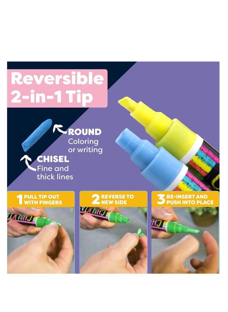 Chalkboard markers set of 8 washable erasable chalk ink dry erase pens for school chalkboard menu board & glass car window neon pastel white chalk pens gifts for artists