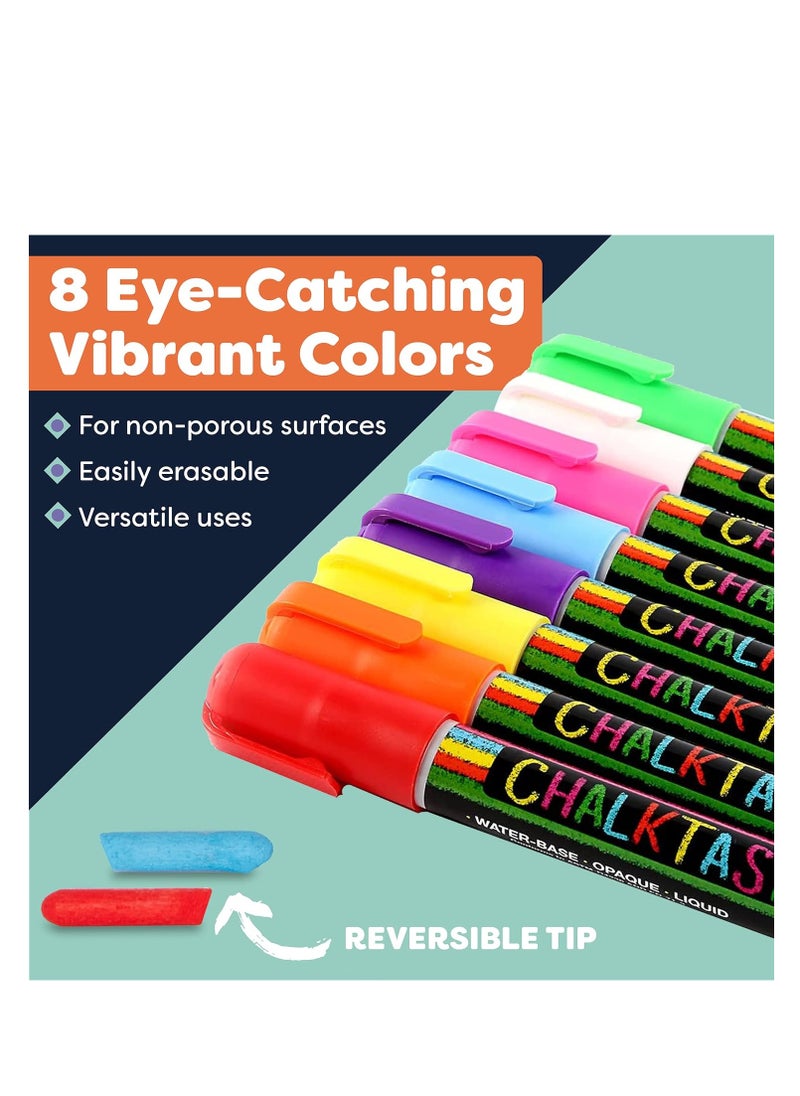 Chalkboard markers set of 8 washable erasable chalk ink dry erase pens for school chalkboard menu board & glass car window neon pastel white chalk pens gifts for artists