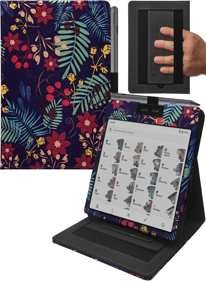 GOVTVA جراب GOVTVA مزدوج الحامل لجهاز Boox Go 7 Onyx مقاس 7 بوصات / Boox Tablet Go Color 7 (الجيل الثاني / الجيل الأول 2025 / 2024) / غطاء صفحات Boox مع حامل قلم مرن / خاصية التشغيل والإيقاف التلقائي / حزام يد مزدوج (بتصميم عناقيد الزهور) - Image 1