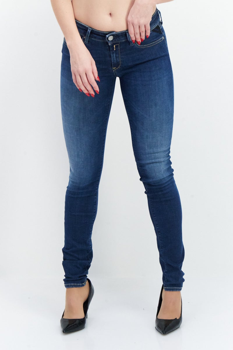 Replay Women Skinny Fit Washed Stretchable Jeans, Blue - Image 1