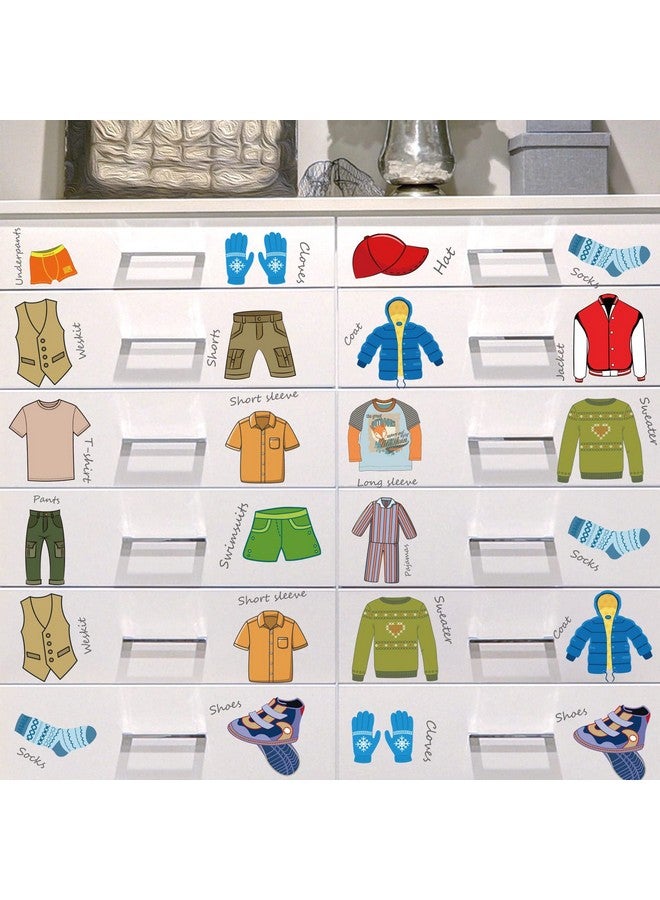 Chinco 4 Sheets (32 Count) Removable Dresser Clothing Decals For Wardrobe Clothing Classification Label Clothing Sort Stickers For Kids Wardrobe Drawer Organizing Home Bedroom Decoration (Boy Style) - Image 1